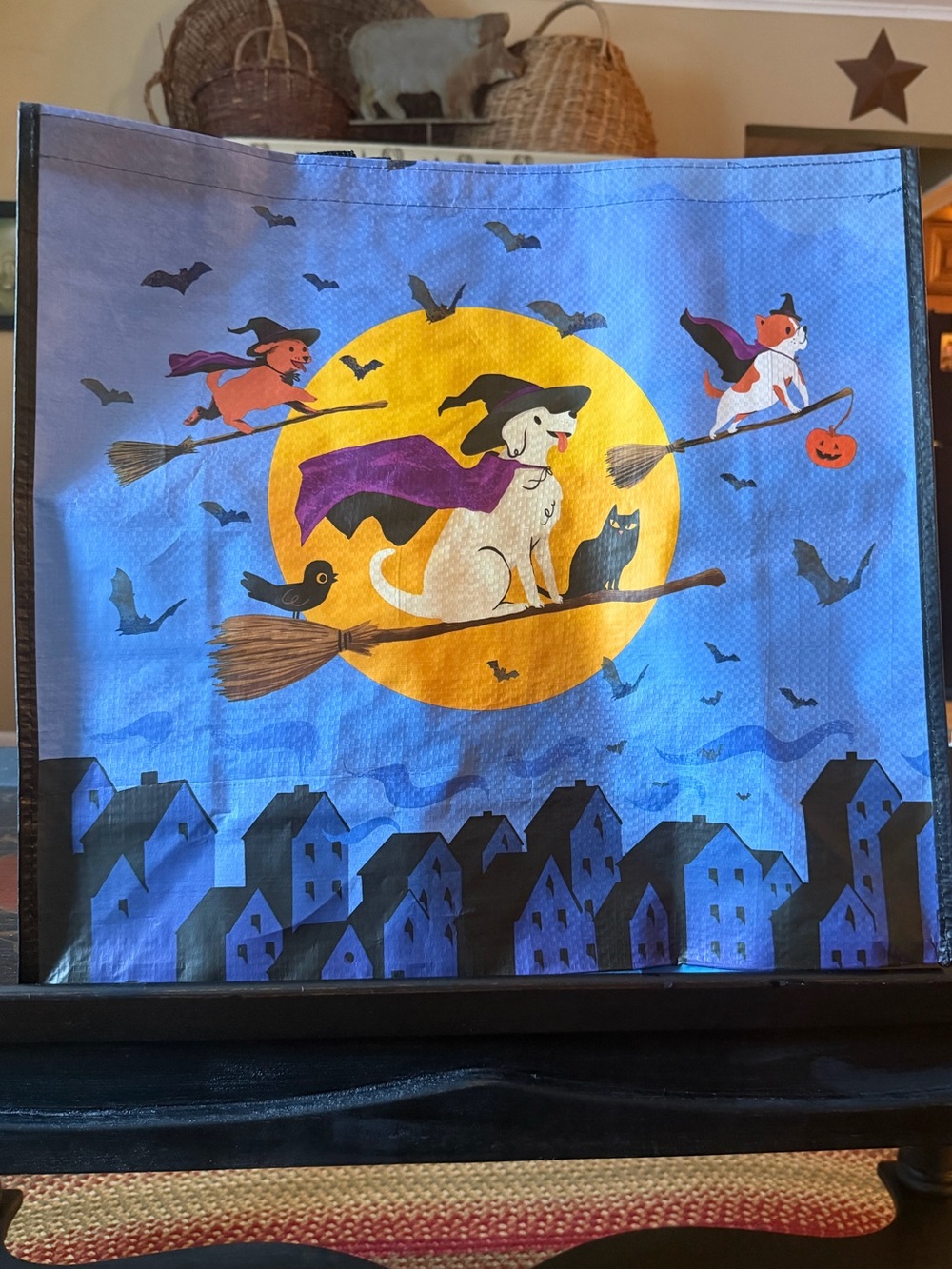 Marshalls/ TJ Maxx Halloween Dogs on Brooms Reusable Tote Bag 🐶🧹🌝🦇🎃